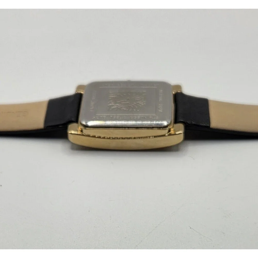 Anne Klein womens watch gold rectangle black leather strap AK/2706CHBK Untested